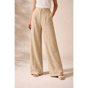 Anne Klein Structured Linen Wide Leg Pants Beige Tailored Heavyweight Size 4